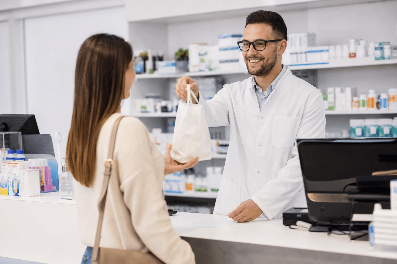 A pharmacy prescription pickup